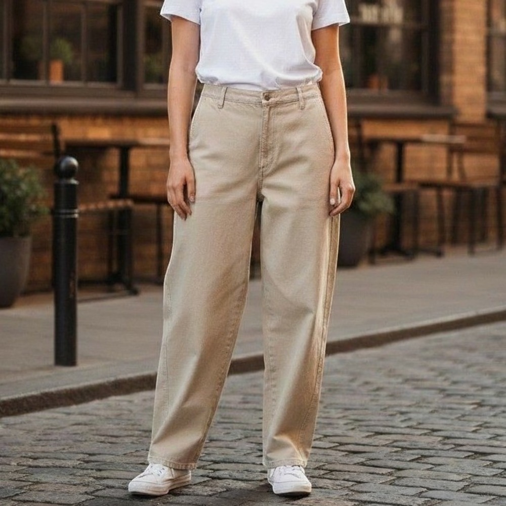 COS Denim Barrel Leg Pants NWT Organic Cotton Curved Arch Trousers Beige 14